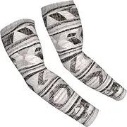 [FSCEV] Grey Tribal Sun Protection Arm Sleeves Outdoor Essentials Cooling Compression Golf Hiking Cycling