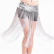 [ZGFAUVSF] Belly Dance Hip Scarf 10 Colors Belly Dance Clothes Accessories Stretchy Long Tassel Fringe Belts Sequins Women(6)