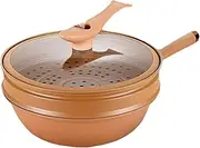 Carbon Steel Wok With Lid - Multifunctional Frying Pan, Fast Heating Deep Fry Pan | Wok For Roasting, Simmer, Saute With Bamboo Lid, Thick Bottom, Lime Retention Pan