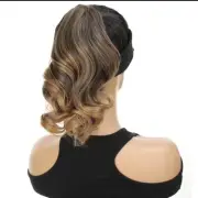 PONYTAIL Claw Clip In Hair Extensions Wavy Curly Synthetic, 12” mixed Browns