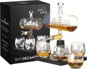 Oak & Steel - Whiskey Decanter Glass Spirit Dispenser, Rum, Scotch, Bourbon, Win