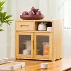 Bamboo Kitchen Pantry Sideboard Countertop Cupboard Clear Cabinet Showcase