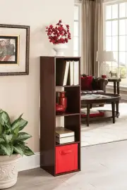Cherry Wooden 4 Cube Bookcase Storage Organizer Shelving Bookshelf Decor Closet