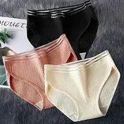 [FARZAH] Women Panties Female Underwear 3 Pcs/Pack Cute Cotton Panties Solid Women Underwear Set Mid Rise Girls Briefs M L XL Hipster Panties Soft Stretchy Female Underwear