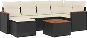 vidaxl - 7 Piece Garden Patio Poly Rattan Sofa Set - Modular Seating, Acacia Wood, Storage - Ideal for Outdoor/Garden/Patio