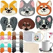 WATINC Puppy Punch Needle Coaster Kit - 6 Patterns Dog Punch Needle Embroidery Craft Kit, DIY Felting Coaster for Adults Beginners with Adhesive Yarns Fabric Felt Hoop Tools Instruction