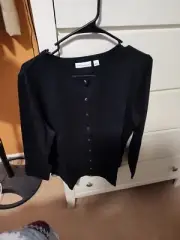 WOMENS SUSAN GRAVER SNAP FRONT LONG SLEEVE TOP NEW BLACK SIZE LARGE A240137
