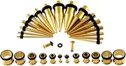 [MISETA] WEIMEI - 36Pcs Stainless Steel Taper Plugs Tunnel Ear Stretcher Expander Kit - 14-00G Ear Gauges Set Piercing Body Jewelry (Color : Gold)
