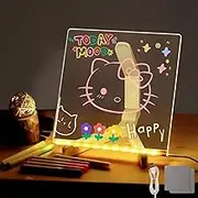 Creative Magic Board Light up for Kids, Acrylic Dry Erase Board with Stand, Clear LED Doodle Glow Message Letter Note Drawing Boards with Colors, Holiday 7 Color Mark Pen Gift(15 * 15cm)