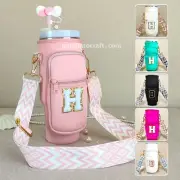 Initial Stanley Cup Strap Pouch Personalize 40oz Water Bottle Bag Holder Carrier