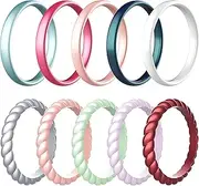 Zollen Silicone Wedding Rings for Women, 3mm Metallic Color Thin Braided Rubber Wedding Bands Stackable Ring, Hypoallergenic Silicone