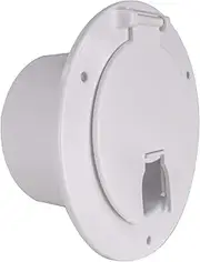 RecPro RV White Power Cord Hatch Cover | UV-Stabilized Plastic | Snap Lock Door | Accepts up to 50 Amp Cord | Made in America