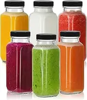 16oz Square Glass Juice Bottles, Airtight Glass Pitcher, Reusable Plastic Drink Tumbler, Clear Jars with Caps, for Juice, Coffee, Beverage Glassware, Drinking Jars