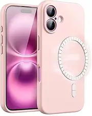 JETech Magnetic Silicone Case for iPhone 16 6.1-Inch, Compatible with MagSafe, Silky Soft Touch, Shock Absorbing Phone Cover with Camera Lens Full Protection (Light Pink)