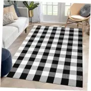 Buffalo Plaid Area Rug 4 x 6 Ft Checked Rug, Cotton 4' x 6' Black and White
