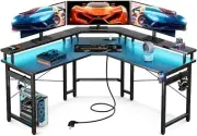 ODK L Shaped Computer Desk, Gaming Desk LED Light Strip and 2 USB 3 Charging