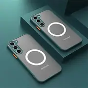 Magnetic Wireless Charge Case for Samsung S24 S23 S22 S21 Ultra FE A54 A34 Soft Magnetic Bumper Shockproof Cover,Dark Green,for Samsung A04S