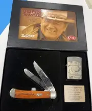 ZIPPO & CASE XX 2008 JOHN WAYNE KNIFE & LIGHTER GIFT SET SEALED IN BOX B63