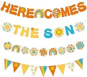 WEEPA Here Comes The Son Baby Shower Banner, Here Comes the Son Baby Shower Decor Boy Boho Retro Sunshine 1st Birthday Party Supplies