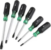 6-Piece Acetate Screwdriver Set, S2 Steel, 3 Slotted & 3 Phillips Screwdrivers,
