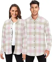 [GuoChe] Scotland Buffalo Plaid Pink Yellow Mens Button Up Shirts Long Sleeve for Women Fashion Urban with Pockets X-Small