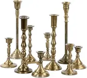[Koyal Wholesale] Vintage Gold Mixed Taper Holders, Set of 10, Mismatched Candlesticks Set, Bohemian Decorative Candle Set