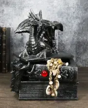 Medieval Fantasy Dragon Guardian of Knowledge Secret Trinket Box Figurine 8.25"H