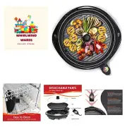 Large Indoor Electric Round Nonstick Grill Cool Touch Fast Heat Up Ideal Low-...