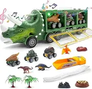 Dinosaur Toys for Kids 3-5-7, 11 in 1 Dinosaur Truck with Light, Music & Roar Sound, Dino Toddler Toys Including Toy Truck, Dinosaur Cars, Mini Dinosaur Figures & Slide, Toys for 3 4 5 6 Year Old Boys