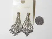 New Look Ladies Jeweled Drop Dangle Earrings Silver Tones Push Back Fasteners