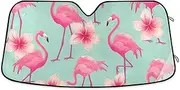 Beautiful Pink Flamingo Car Windshield Sun Shade Blocks UV Rays Truck Sun Shade for Windshield Large