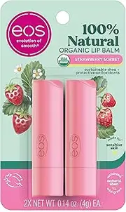 eos & Organic Lip Balm Sticks - Strawberry Sorbet, All Natural Lip Balm, All-Day Moisture, Dermatologist Recommended, 0.14 oz, 2-Pack
