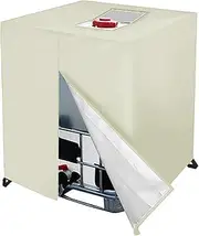 IBC Tote Cover Fit 275 Gallon Water Tank, Sunshade Water Proof Protective Hood with Zipper, 1000L Garden Rain Water Tank(Beige)