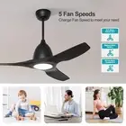 64'' Ceiling Fan DC Motor Fans Light LED Remote Control Fans Kit 3 Blades Black
