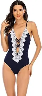 [TEMKIN] Women V Neck One Piece Swimsuits Adjustable Strap Beach Swimwear Swimming Costume for Women