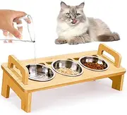 ATDORO Cat Bowl for Indoor Cats, Cat Food Bowl, 3 Stainless Steel Raised Cat Bowls with Stand, Cat Food and Water Bowl Set, Anti Vomitting, Whisker Fatigue