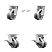 4 Inch KP V-Groove Semi Steel Caster Set w/Ball Bearings 2 Swivel Locks 2 Brakes