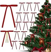 24 Pcs Velvet Christmas Bows - 5 x 7 Inch Vintage Rustic Ribbon Bows for Wreaths, Garlands, Gifts, and Home Decor - Perfect for Christmas, Weddings, Indoor & Outdoor (Red)