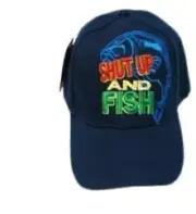 NY Top Mens Shut Up And Fish Embroidered Adjustable Cap Hat Black OSFM New