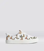Women's Low Top White Pebbled Leather Butterfly Print Sneakers | Oca Low