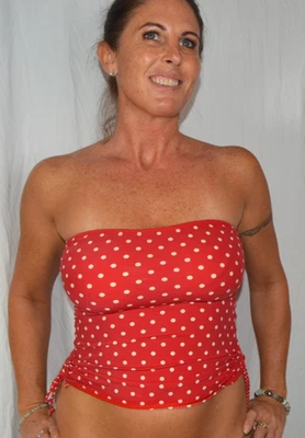 DKNY Strapless Red Polka Dot Tankini Top Size 14