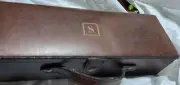 Pottery Barn Saddle leather travel domino set monogrammed S New wo box