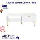 Levede 2 Tier Open Shelf White Coffee Table Wooden Storage Fluted Drawer
