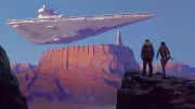 Jedha Star Destroyer Cassian Andor Jyn Star Wars Rogue One Art Giclée on Canvas