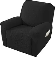 [NORTHERN BROTHERS] Oversized Recliner Chair Covers - Large Recliner Cover That Stay in Place 4 Piece, Jacquard Lazy Boy Recliner Chair Covers 1 Seater, Black