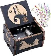 CORACIK Music Box Nightmare Laser Engraved Wooden Hand-cranked Musical Box for Halloween Christmas - Plays This is Halloween
