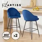 Artiss 2x Bar Stools Kitchen Swivel Stool Dining Chairs Velvet Metal Blue