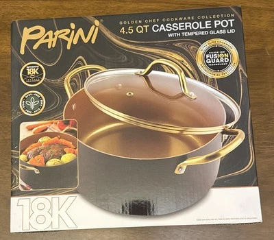 Casserole Pot with Lid 4.5 Qt Non-Stick Parini Golden Chef PFOS PFOA PTFE FREE