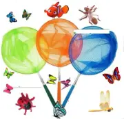 3 Pack Kids Telescopic Butterfly Nets Catch Bugs,Insects,Fish Blue,Green Orange