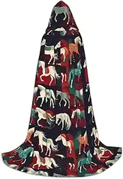 SKKNT Various Kinds Of Horses Print Halloween Hooded Cloak Full Length Cape With Hood For Men And Women For Carnival